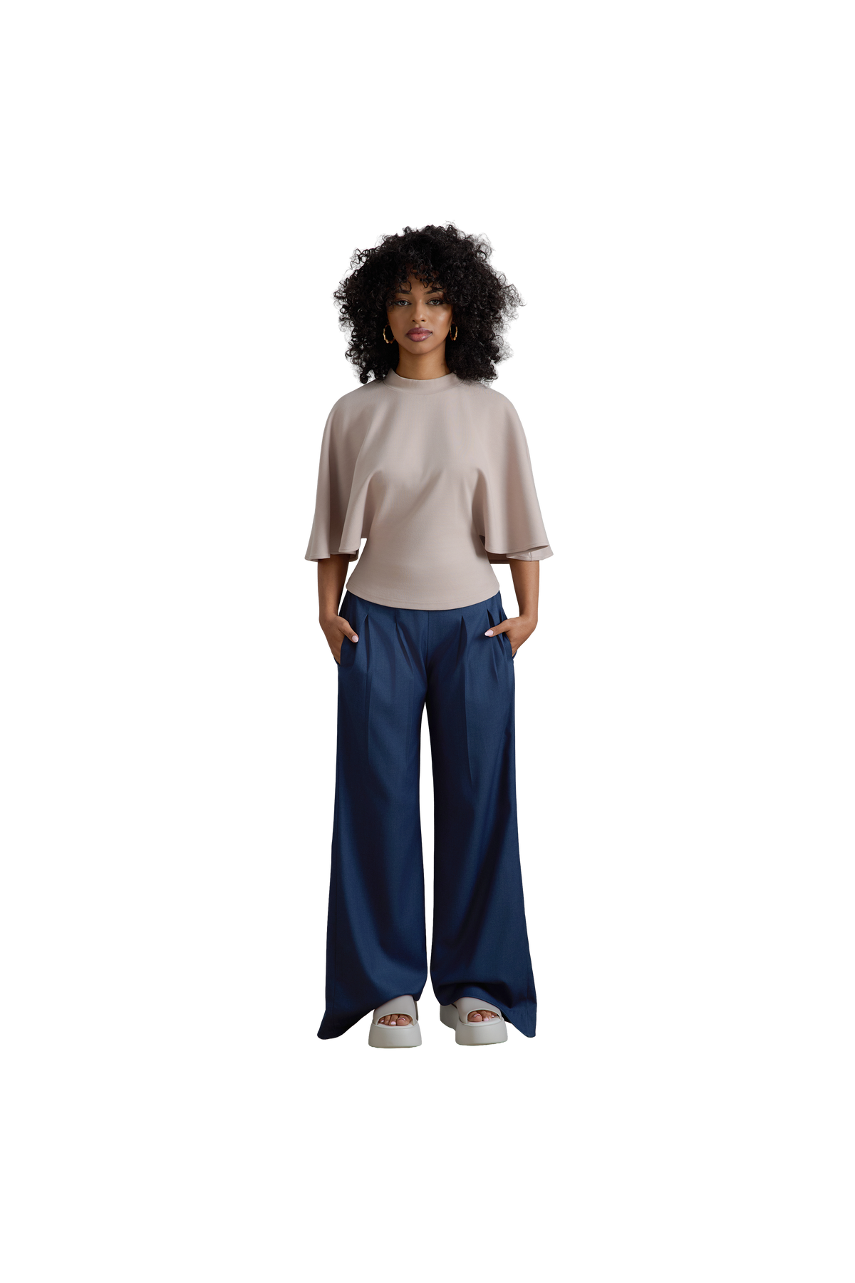 Pleated Slant Pants - Blu