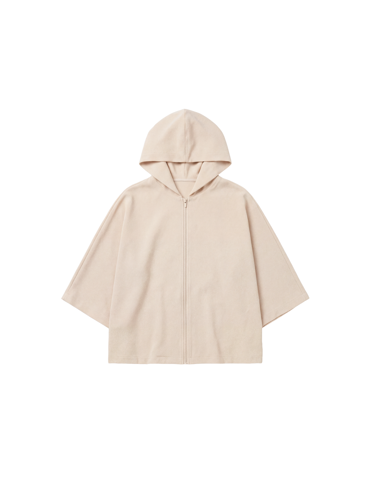 Crepe Wide Sleeve Zip-Up Hoodie - Sand