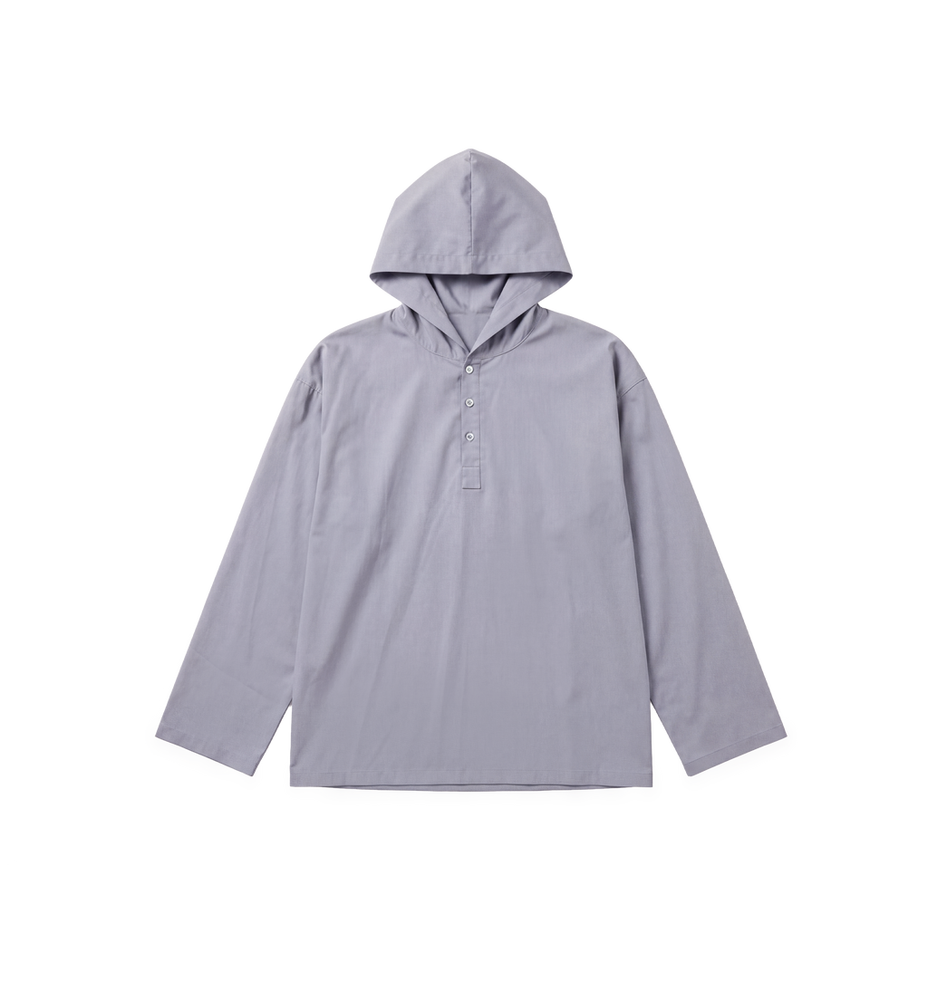 Lightweight Hooded Henley Top - Smoke