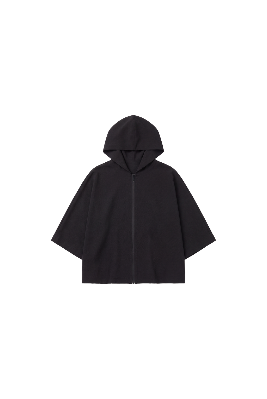 Crepe Wide Sleeve Zip-Up Hoodie - Night