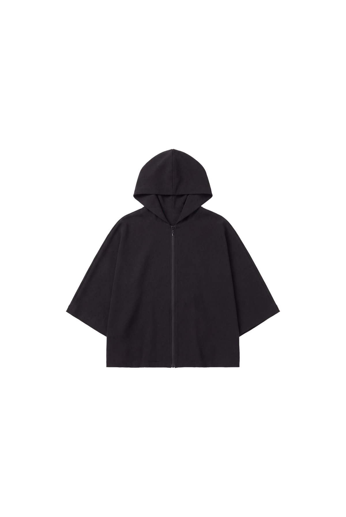 Crepe Wide Sleeve Zip-Up Hoodie - Night