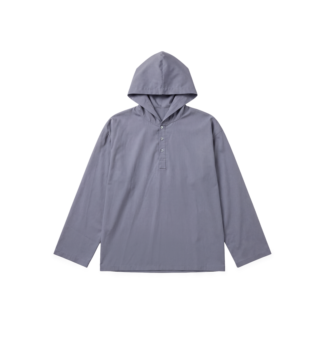 Lightweight Hooded Henley Top - Slate