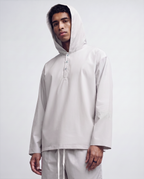 Lightweight Hooded Henley Top - Stone
