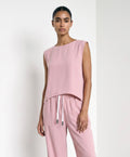 Crepe Boat Neck Sleeveless Top - Rose