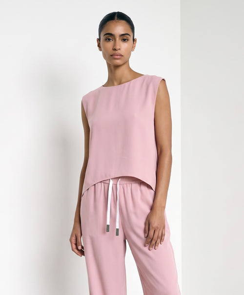 Crepe Boat Neck Sleeveless Top - Night