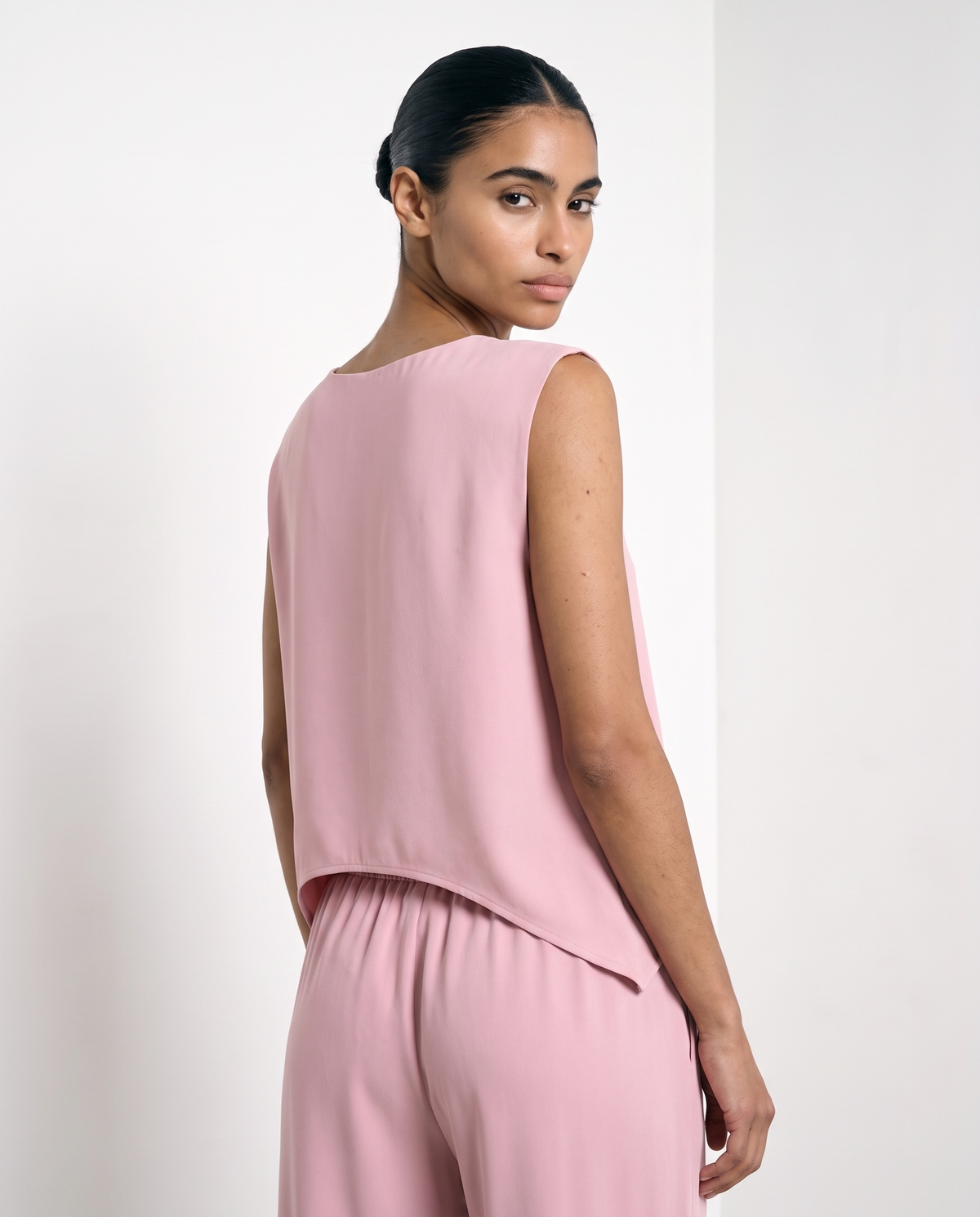 Crepe Boat Neck Sleeveless Top - Sand