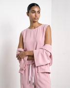 Crepe Boat Neck Sleeveless Top - Rose