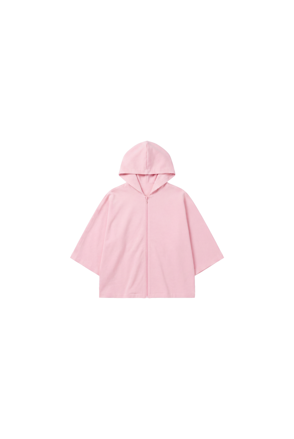 Crepe Wide Sleeve Zip-Up Hoodie - Rose
