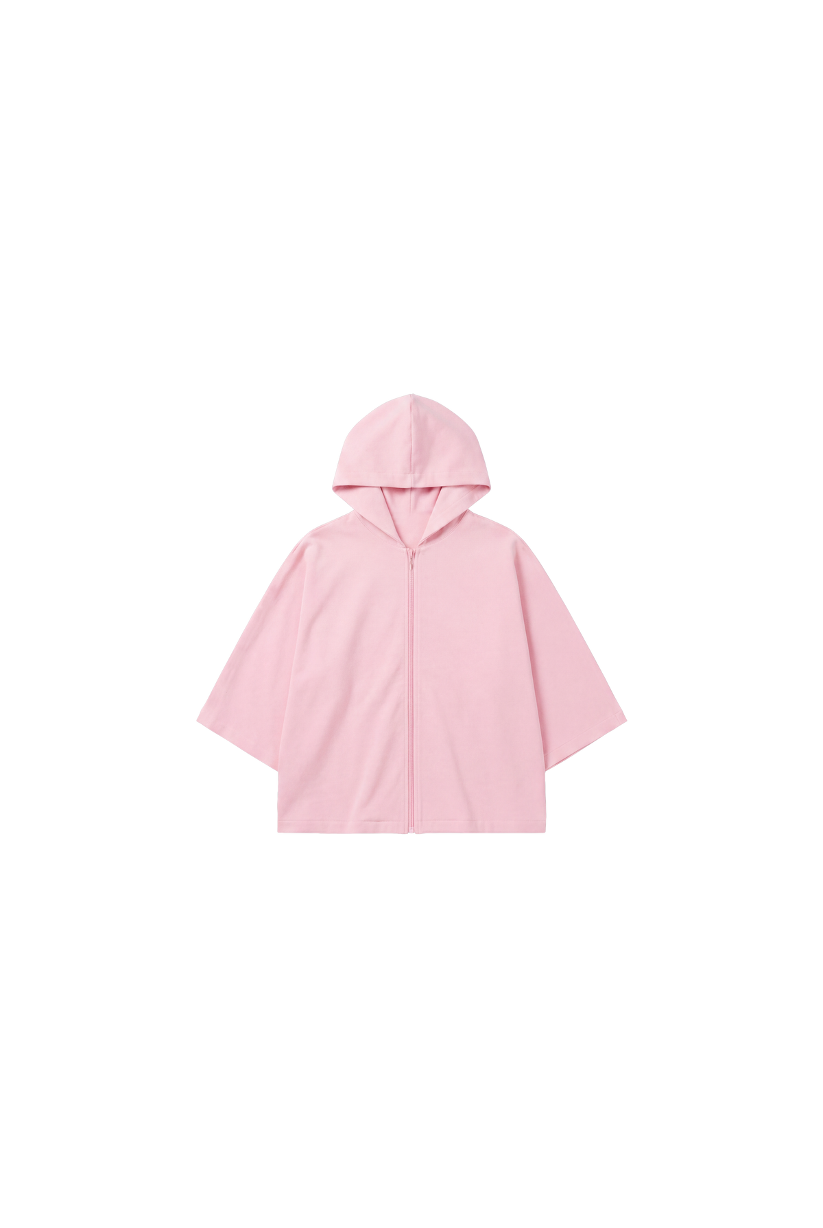Crepe Wide Sleeve Zip-Up Hoodie - Rose